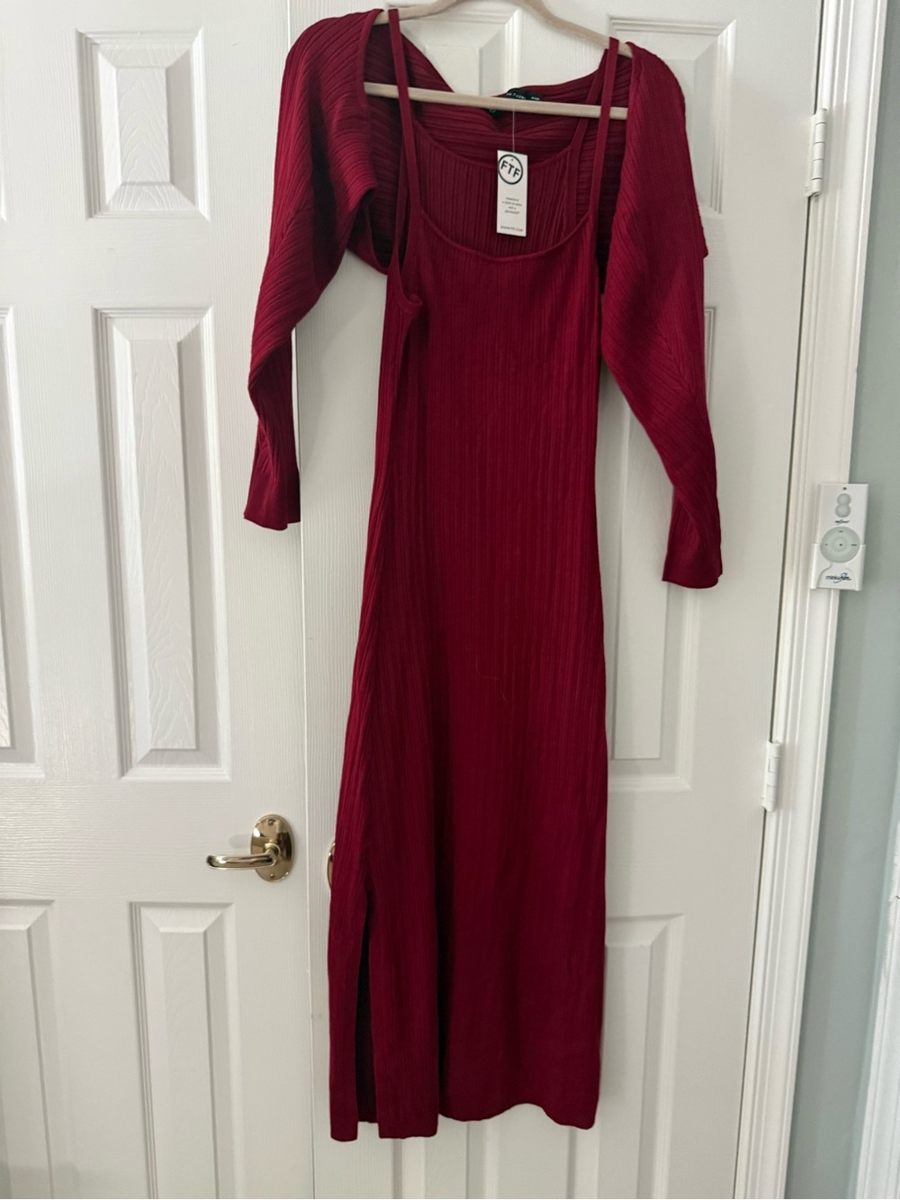 Ribbed Burgundy Maxi Dress with Matching Shrug